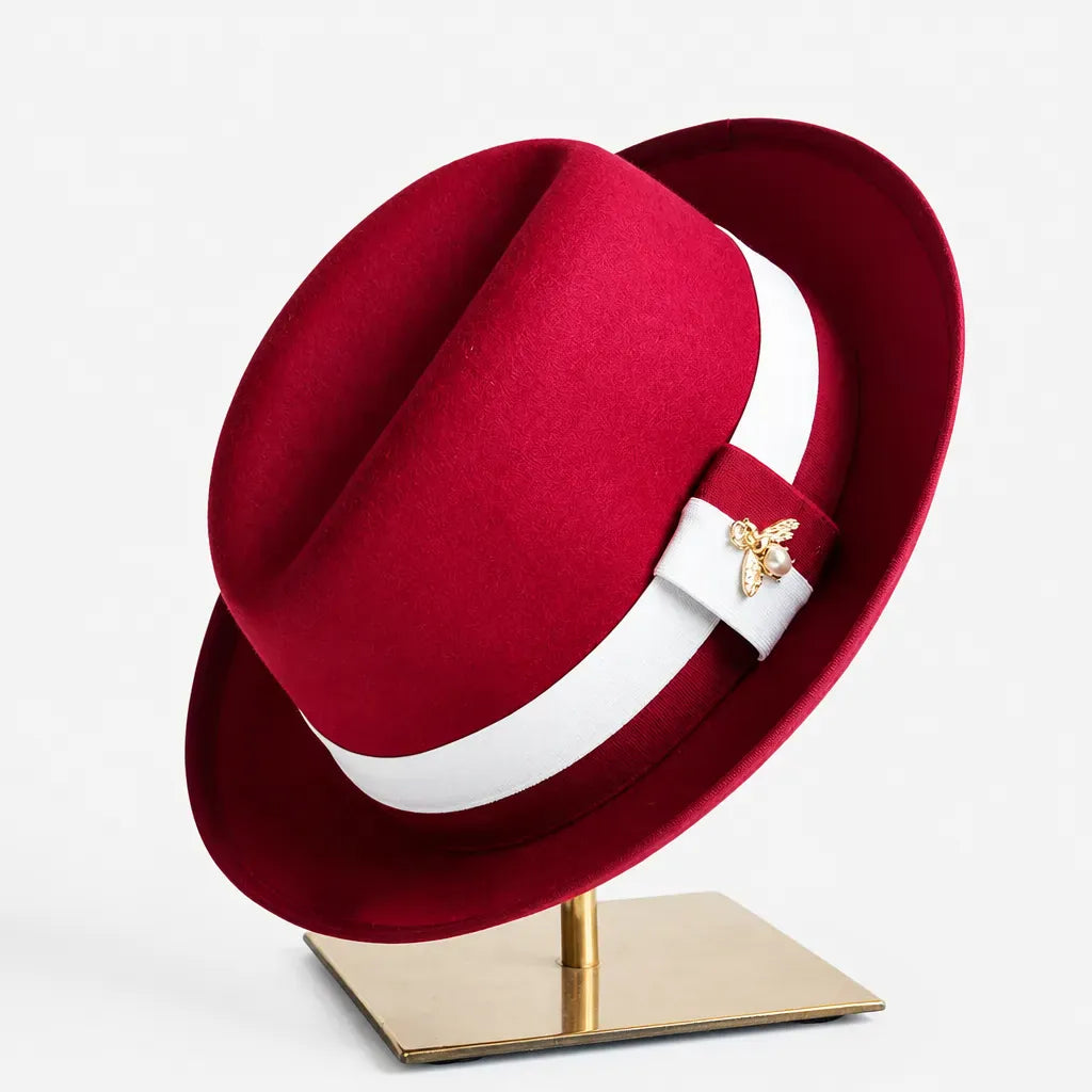 La boîte à chapeaux Chapeau Retro Femme - Caramel Bord Courbe avec Noeud