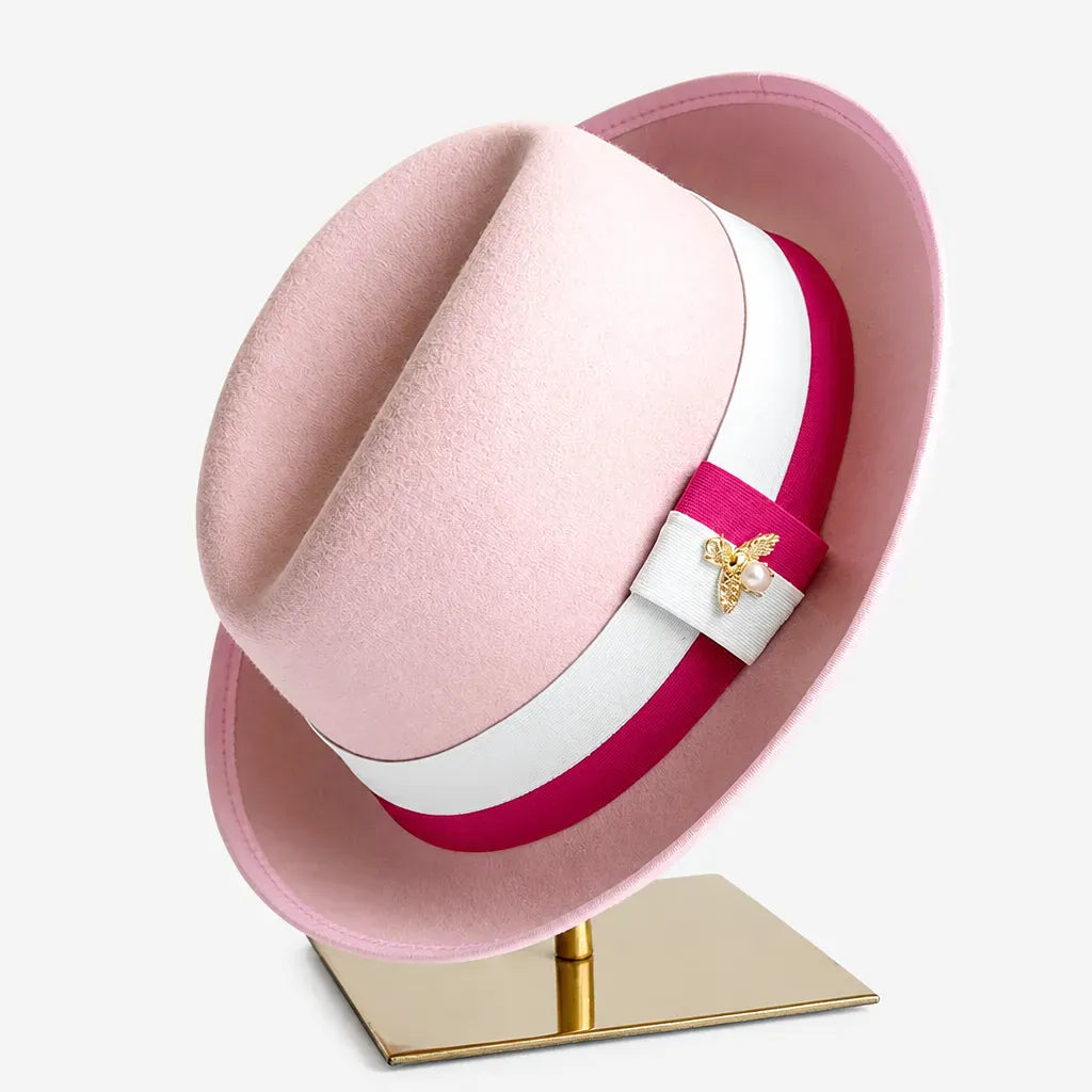 La boîte à chapeaux Chapeau Retro Femme - Caramel Bord Courbe avec Noeud