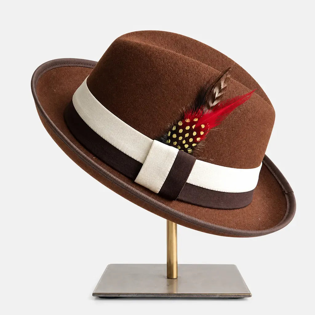 La boîte à chapeaux Chapeau Retro Femme - Caramel Bord Courbe avec Noeud