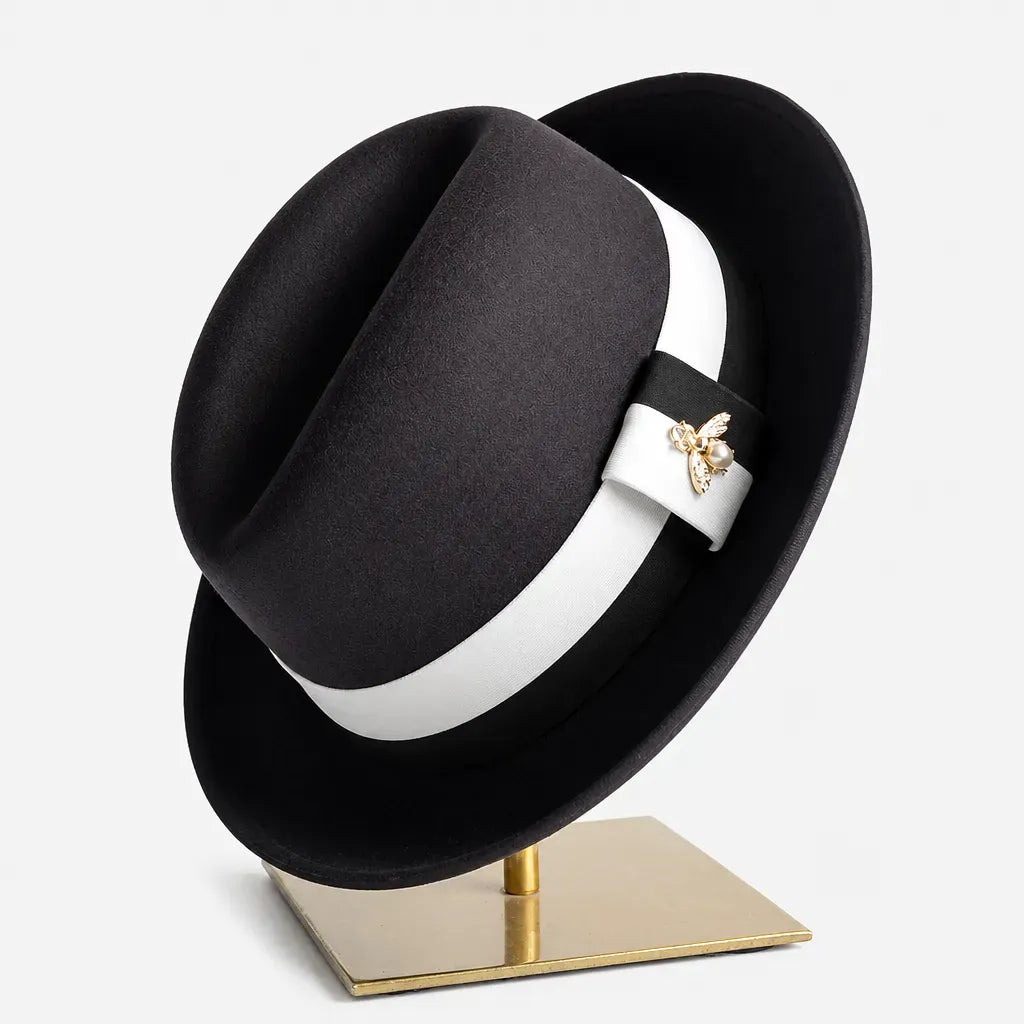 La boîte à chapeaux Chapeau Retro Femme - Caramel Bord Courbe avec Noeud