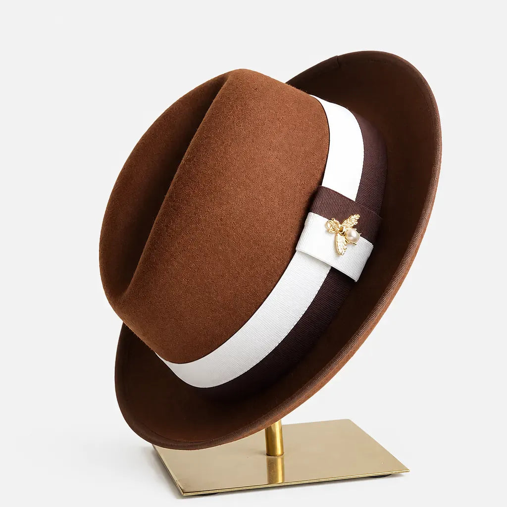 La boîte à chapeaux Chapeau Retro Femme - Caramel Bord Courbe avec Noeud
