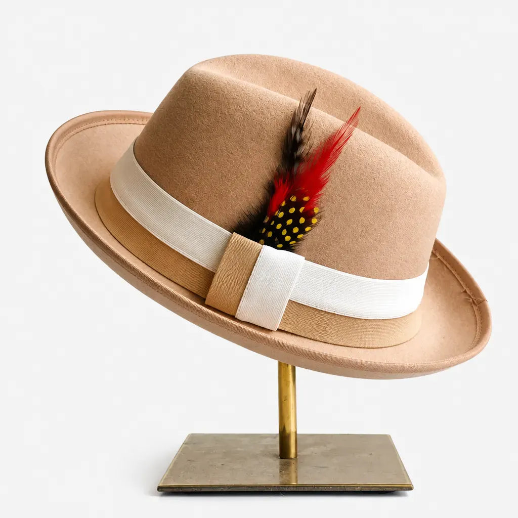 La boîte à chapeaux Chapeau Retro Femme - Caramel Bord Courbe avec Noeud