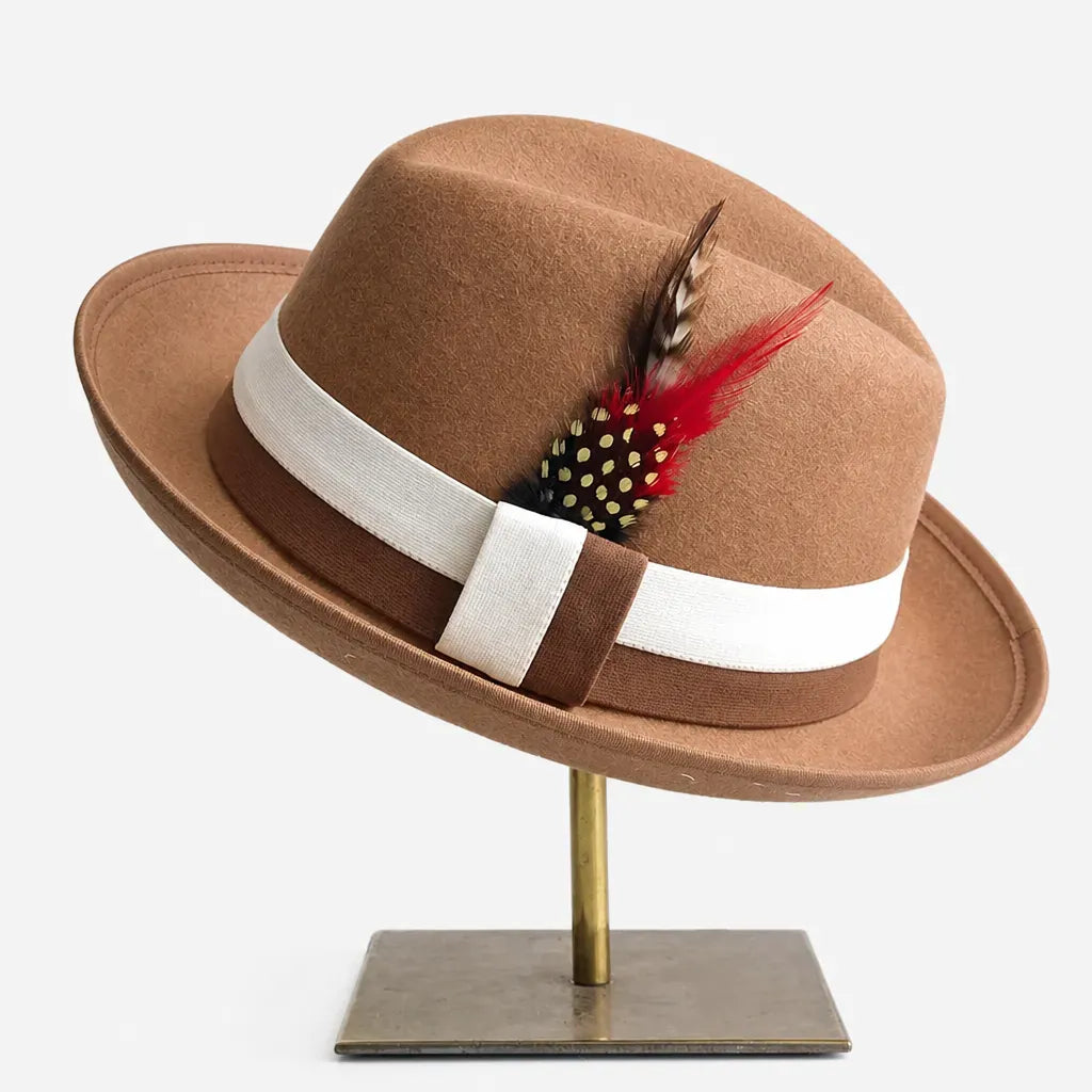 La boîte à chapeaux Chapeau Retro Femme - Caramel Bord Courbe avec Noeud
