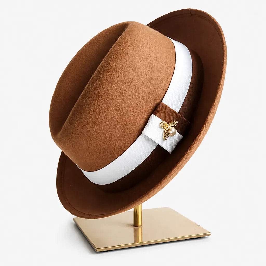 La boîte à chapeaux Chapeau Retro Femme - Caramel Bord Courbe avec Noeud
