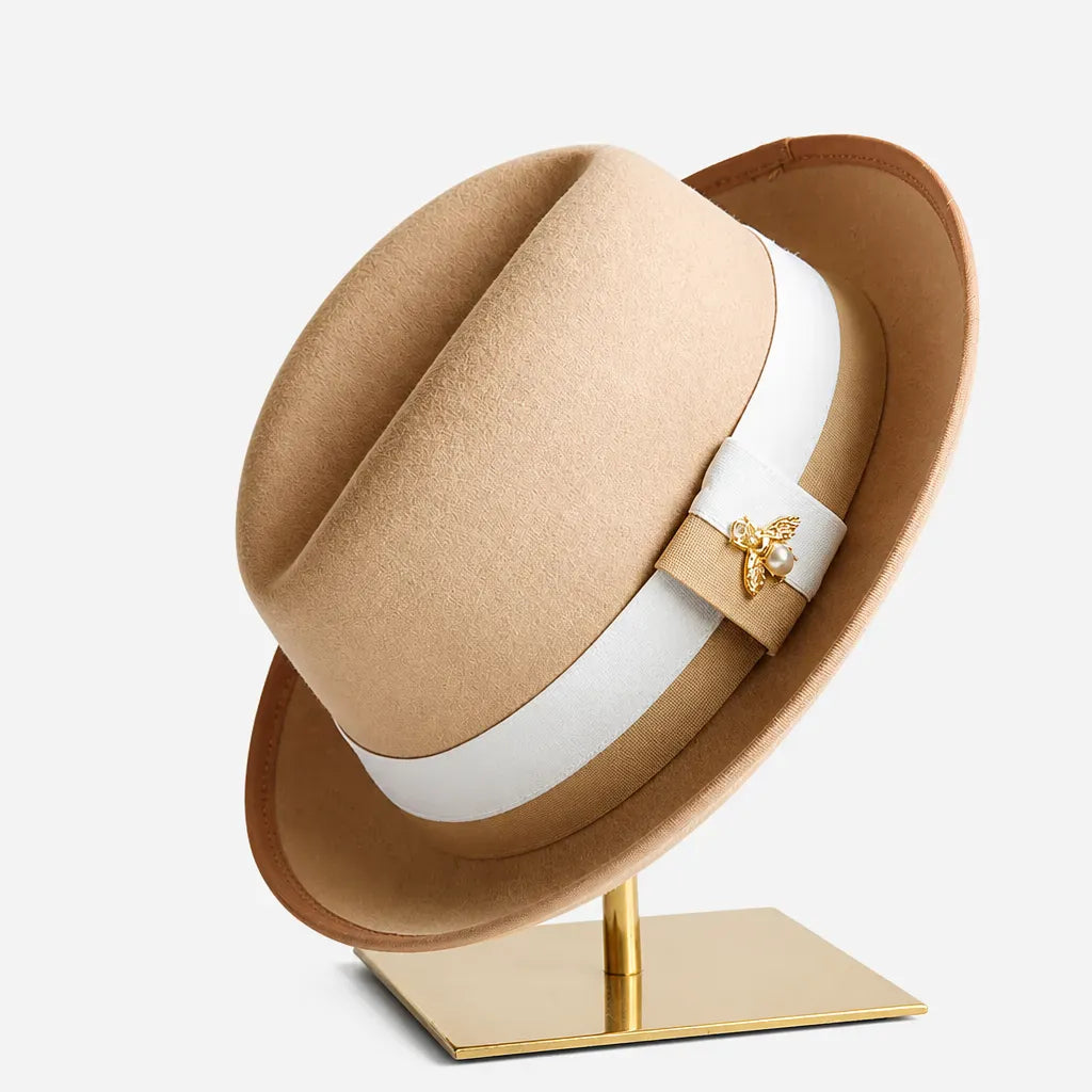 La boîte à chapeaux Chapeau Retro Femme - Caramel Bord Courbe avec Noeud