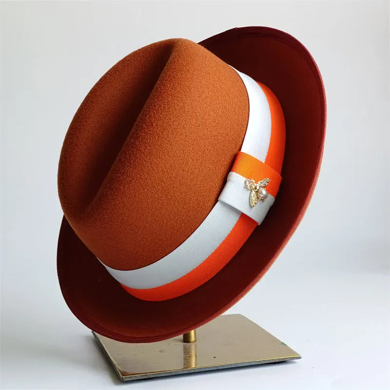 La boîte à chapeaux Chapeau Retro Femme - Caramel Bord Courbe avec Noeud