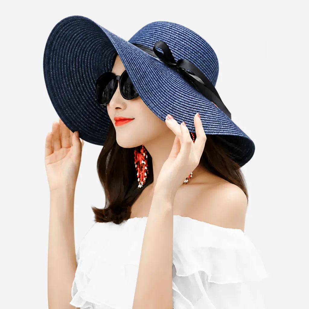 La boîte à chapeaux Chapeau Soleil Femme - Paille Pliable avec Noeud Ete