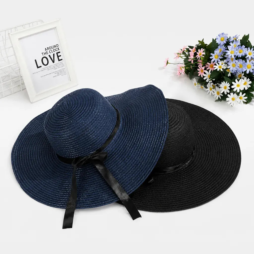 La boîte à chapeaux Chapeau Soleil Femme - Paille Pliable avec Noeud Ete