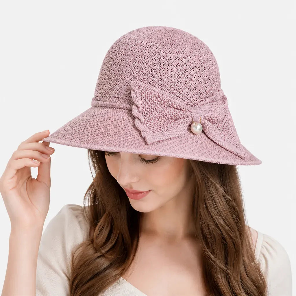 La boîte à chapeaux Chapeau Soleil Femme Pliable - Tissage Ajoure et Noeud a Perle