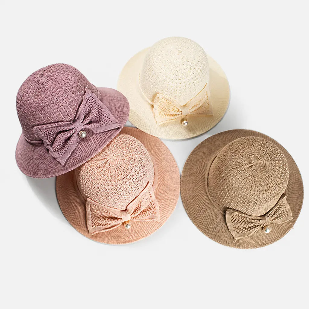 La boîte à chapeaux Chapeau Soleil Femme Pliable - Tissage Ajoure et Noeud a Perle
