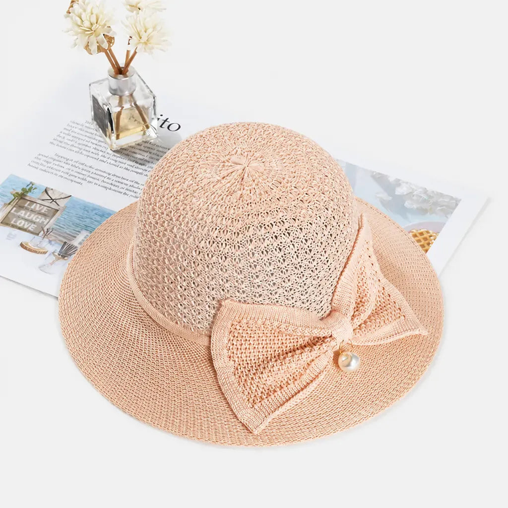 La boîte à chapeaux Chapeau Soleil Femme Pliable - Tissage Ajoure et Noeud a Perle