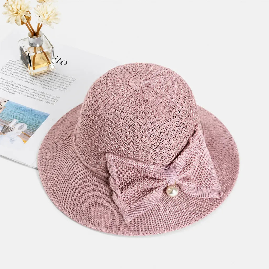 La boîte à chapeaux Chapeau Soleil Femme Pliable - Tissage Ajoure et Noeud a Perle