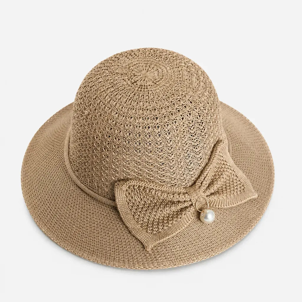 La boîte à chapeaux Chapeau Soleil Femme Pliable - Tissage Ajoure et Noeud a Perle