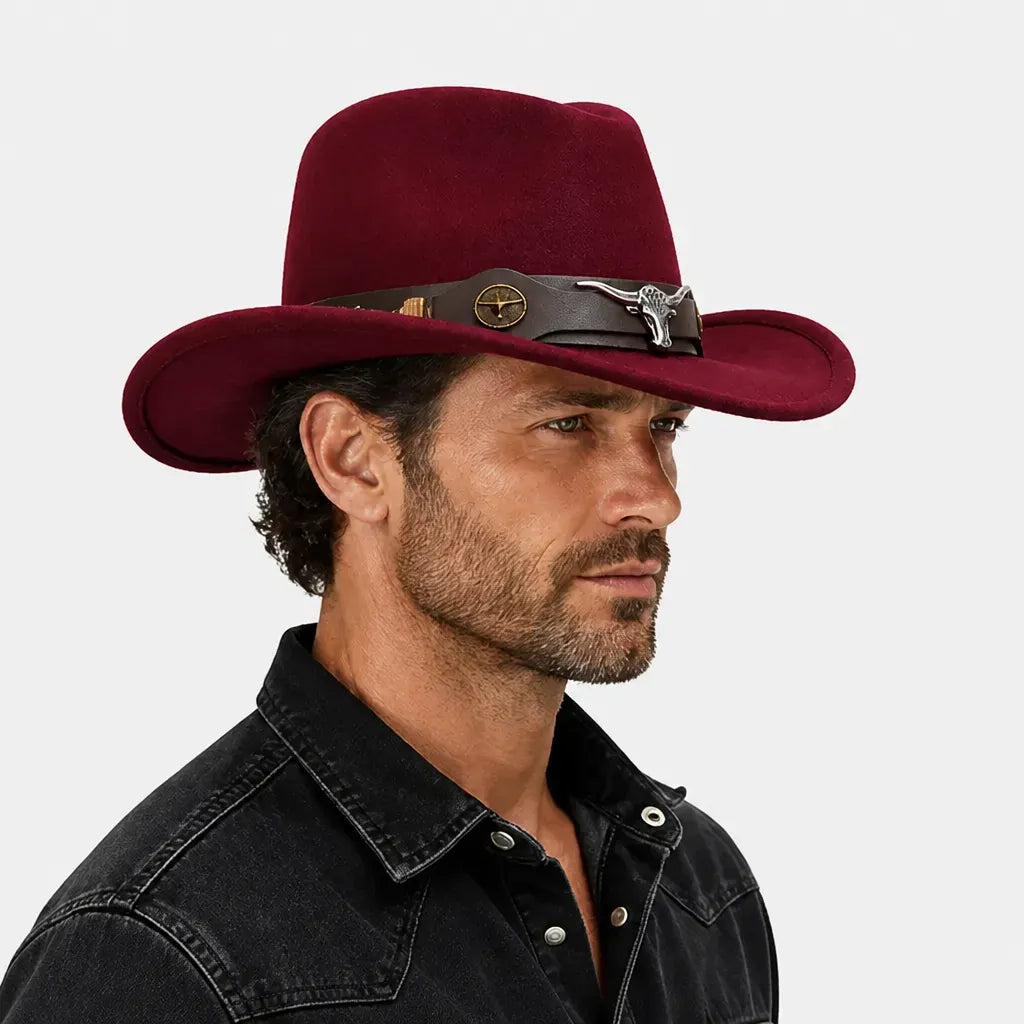 La boîte à chapeaux Chapeau Western Homme - a Ceinture en Cuir et Boucle Longhorn