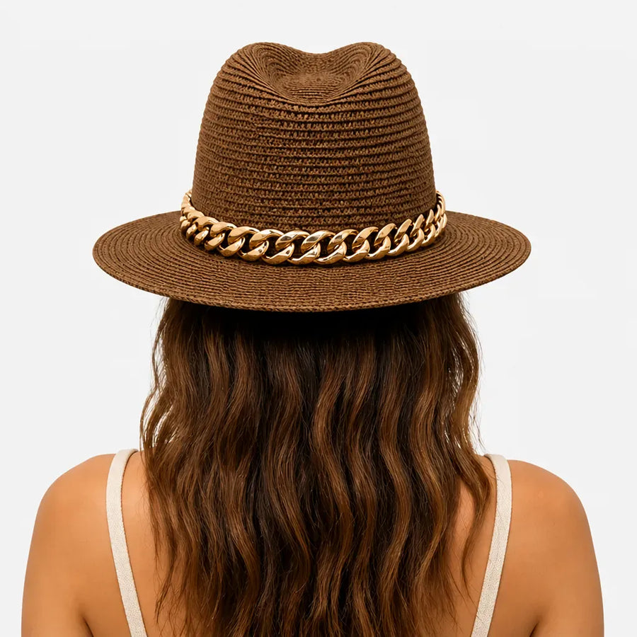 La boîte à chapeaux Grand Chapeau de Plage Femme - Panama Chaine Doree Jazz