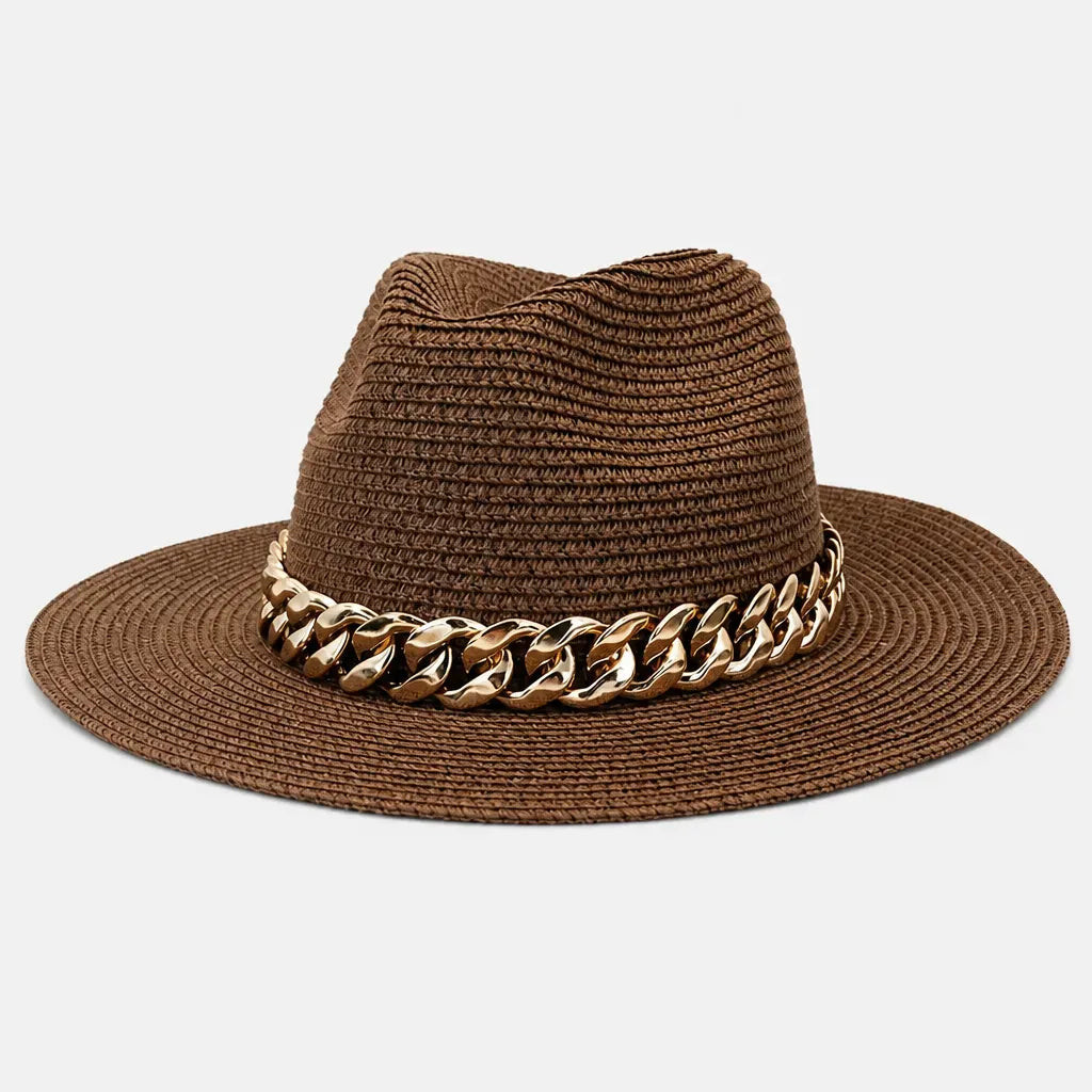 La boîte à chapeaux Grand Chapeau de Plage Femme - Panama Chaine Doree Jazz