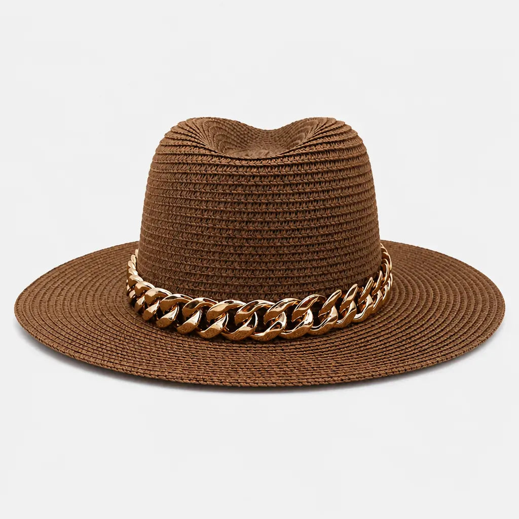 La boîte à chapeaux Grand Chapeau de Plage Femme - Panama Chaine Doree Jazz