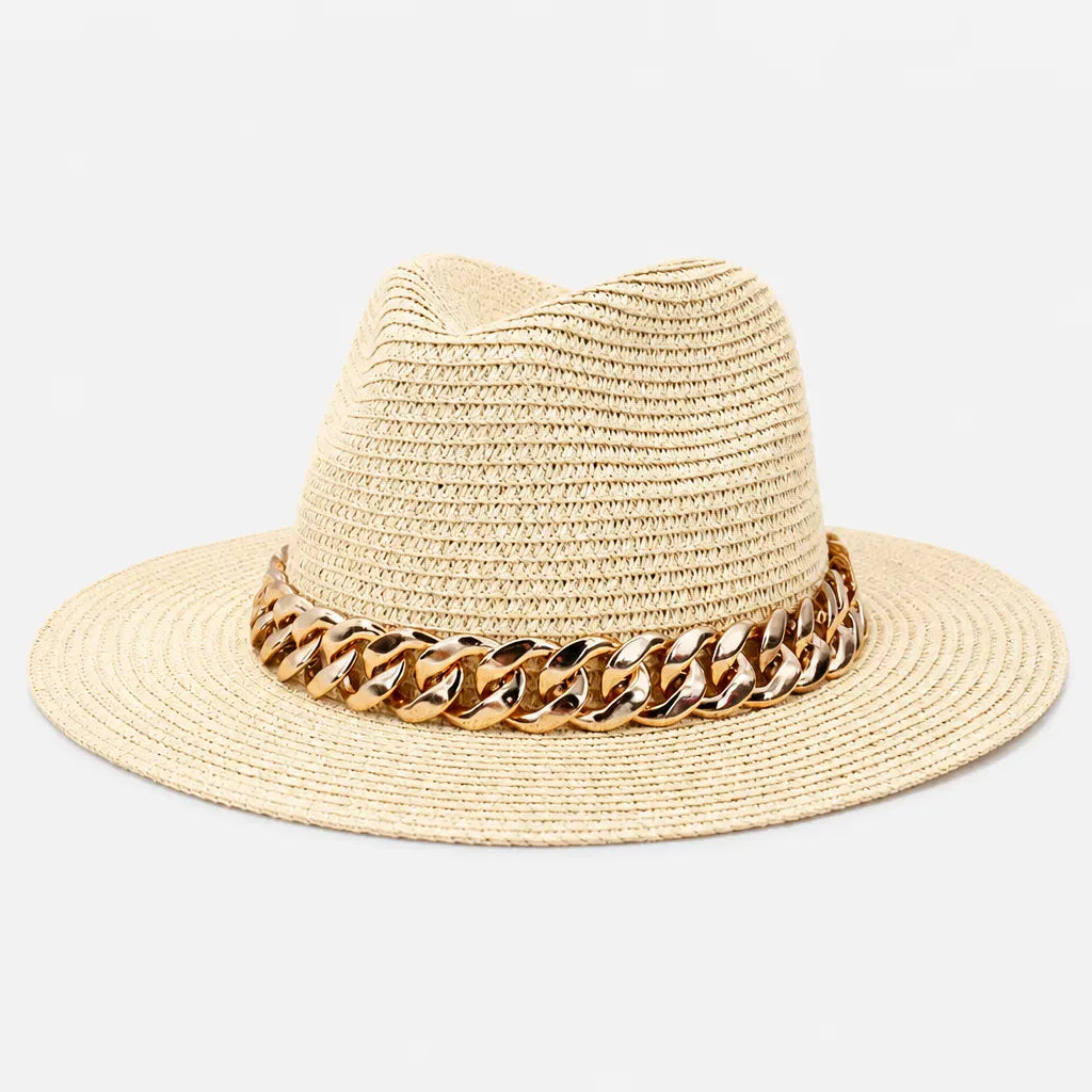 La boîte à chapeaux Grand Chapeau de Plage Femme - Panama Chaine Doree Jazz