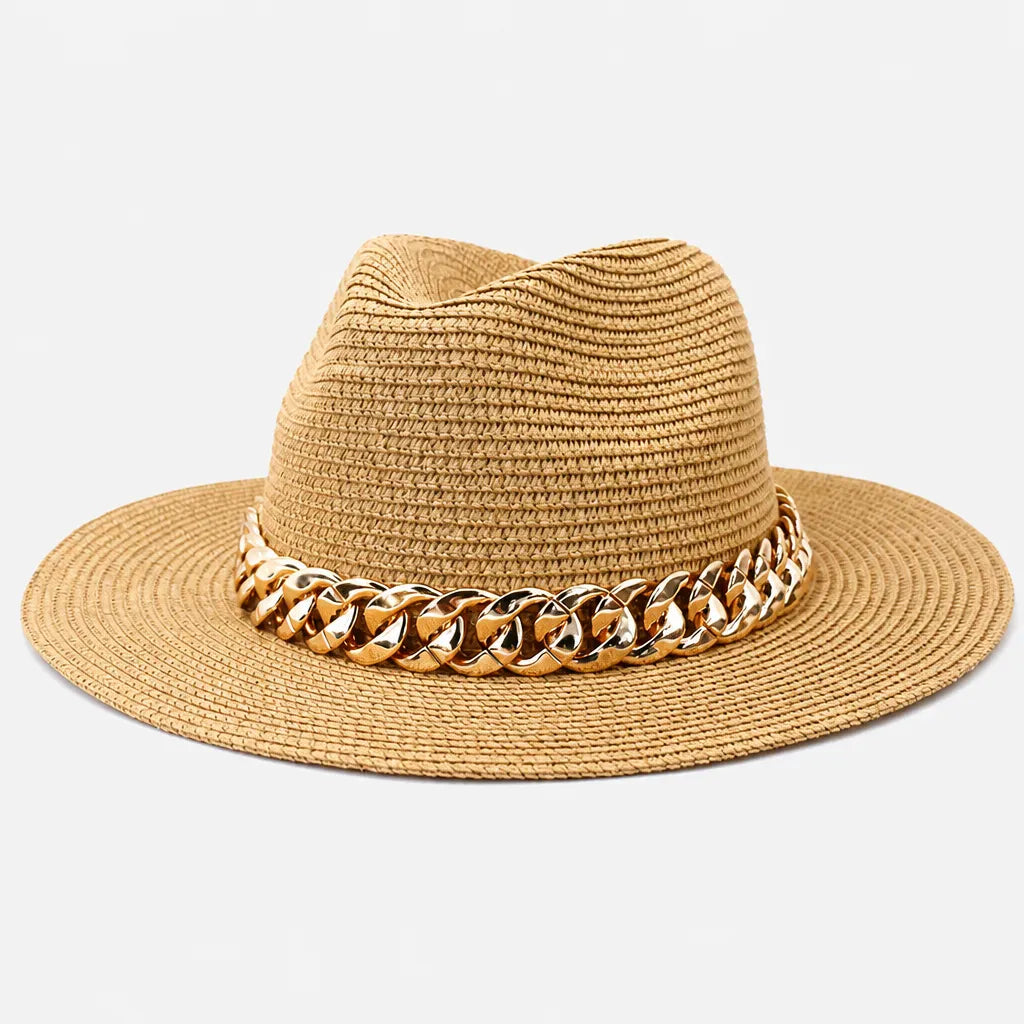 La boîte à chapeaux Grand Chapeau de Plage Femme - Panama Chaine Doree Jazz