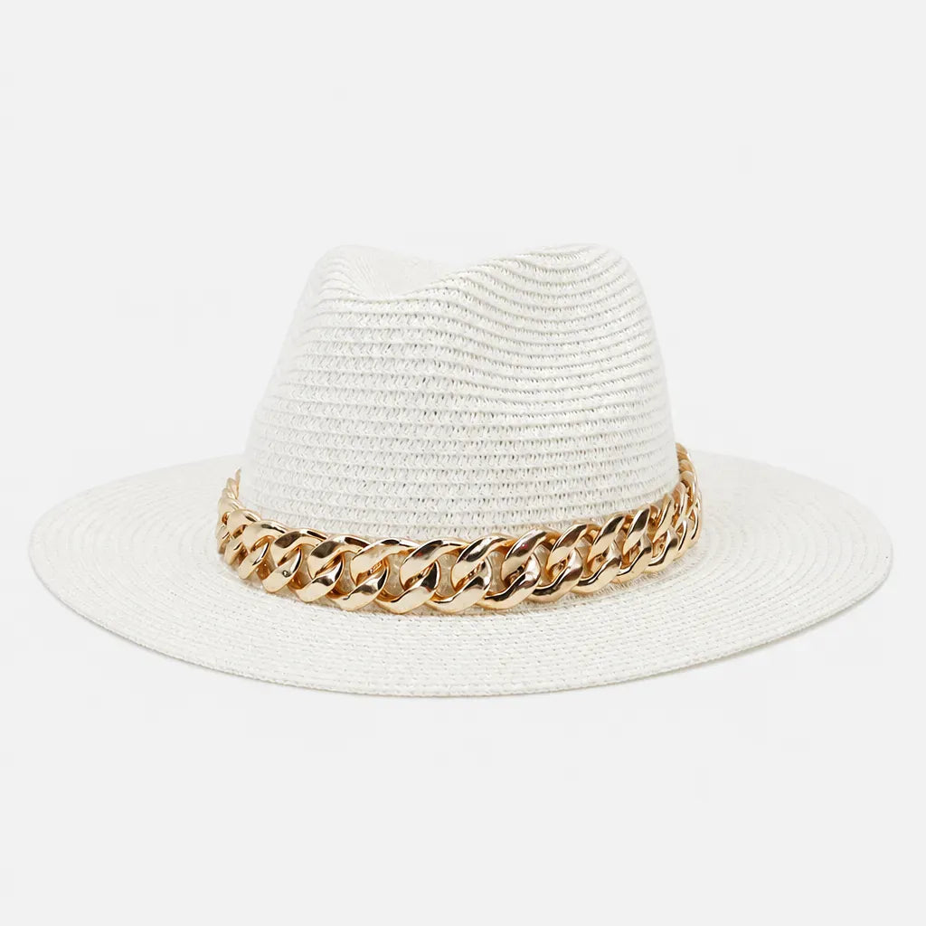 La boîte à chapeaux Grand Chapeau de Plage Femme - Panama Chaine Doree Jazz