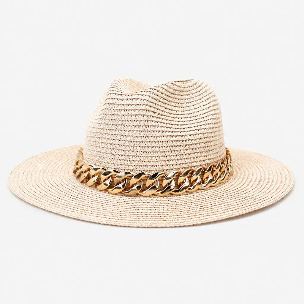 La boîte à chapeaux Grand Chapeau de Plage Femme - Panama Chaine Doree Jazz