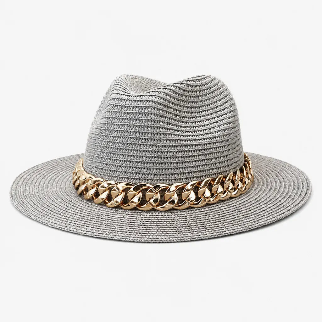 La boîte à chapeaux Grand Chapeau de Plage Femme - Panama Chaine Doree Jazz