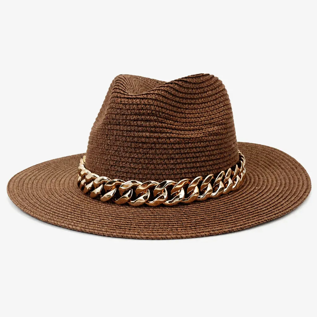 La boîte à chapeaux Grand Chapeau de Plage Femme - Panama Chaine Doree Jazz