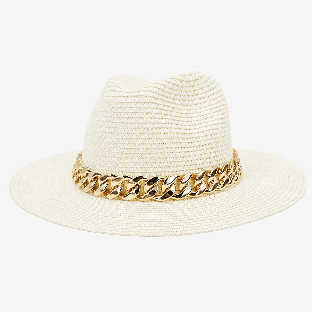 La boîte à chapeaux Grand Chapeau de Plage Femme - Panama Chaine Doree Jazz